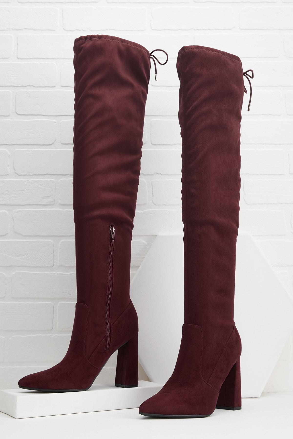 long maroon boots