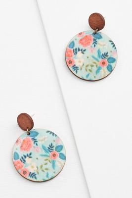 floral printed wood earrings