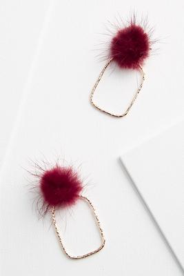 fur pom rectangle earrings