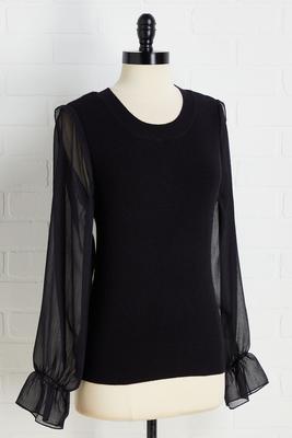 ruffle sheer sleeve sweater