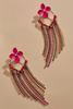  Rhinestone Floral Tassel Earrings