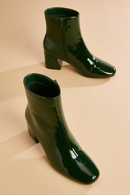 dark green patent leather booties