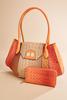  Textured Color Block Satchel And Wallet Set