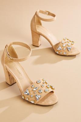 bejeweled suede heels