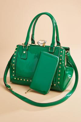 patent leather gem satchel