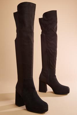 platform suede knee high boots