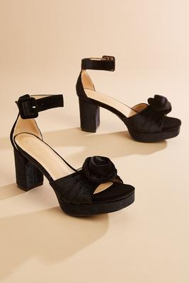 black velvet rosette heels