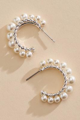silver twist pearl hoop earrings