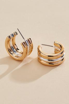 two tone ribbed hoop earrings