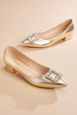 golden bling buckle flats