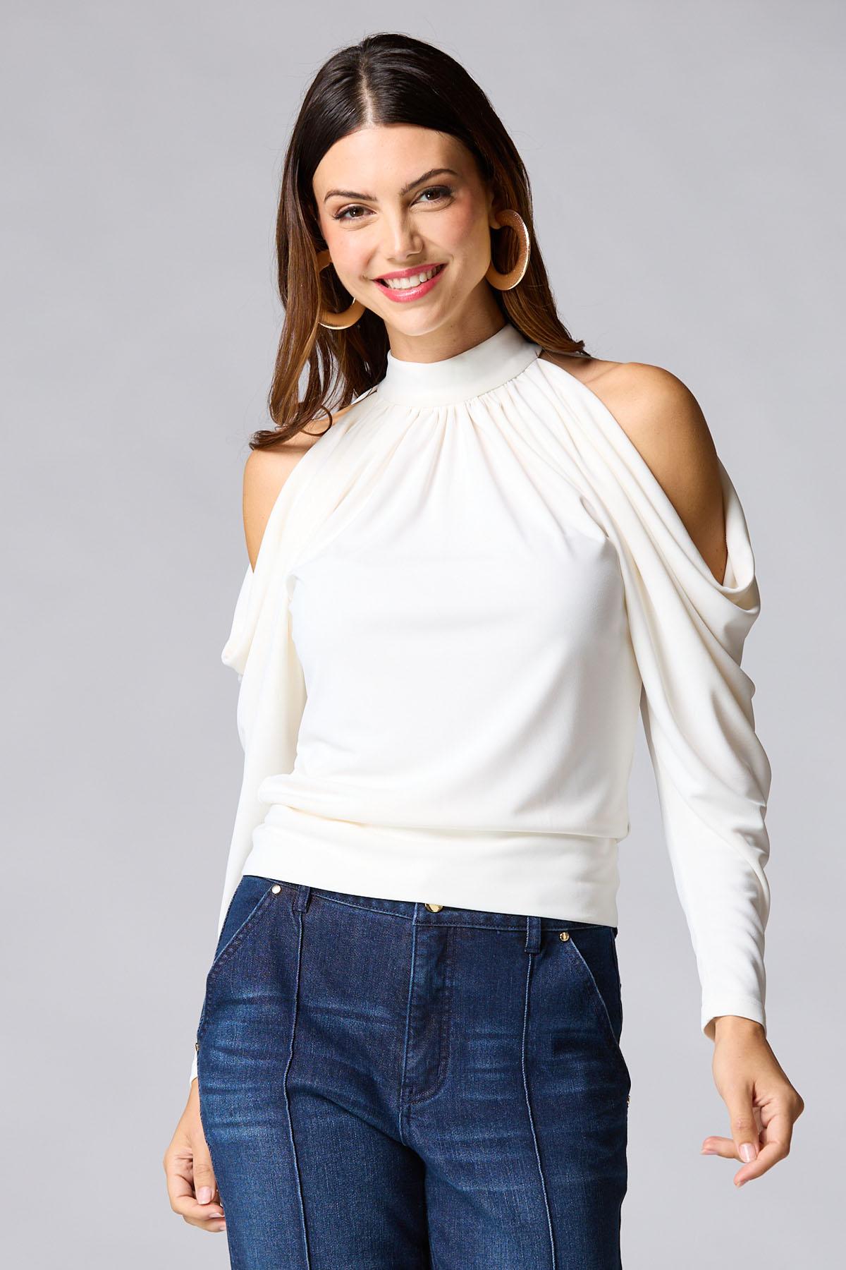 Versona | cache cold shoulder open back top