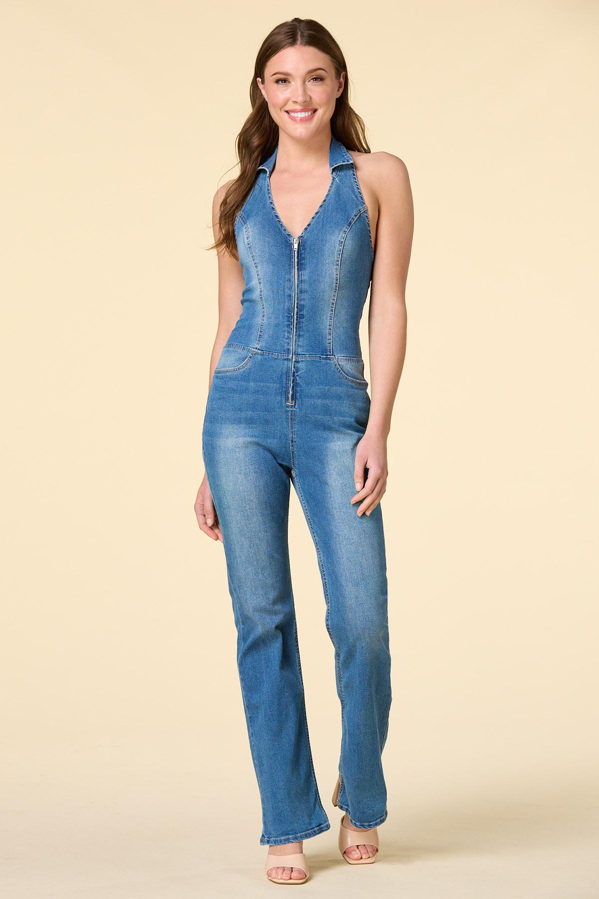 サロペット・オーバーオール・オールインワン AMERI VNECK DENIM JAMPSUIT Ameri（アメリ）の「V NECK DENIM JUMPSUIT（つなぎ