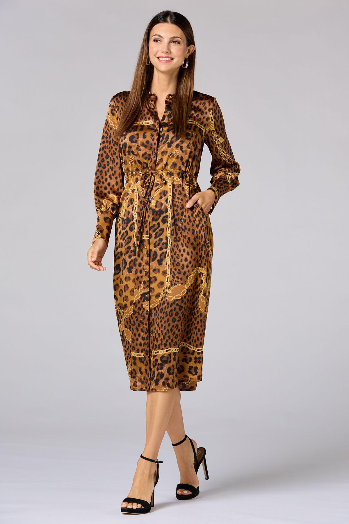 Versona cache satin leopard status shirt dress