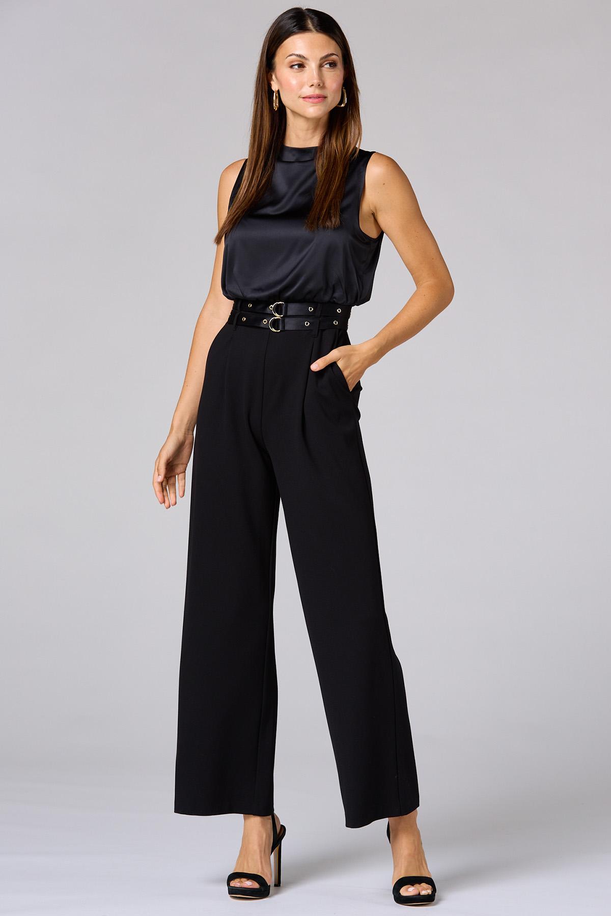 Versona cache double belt mixed jumpsuit