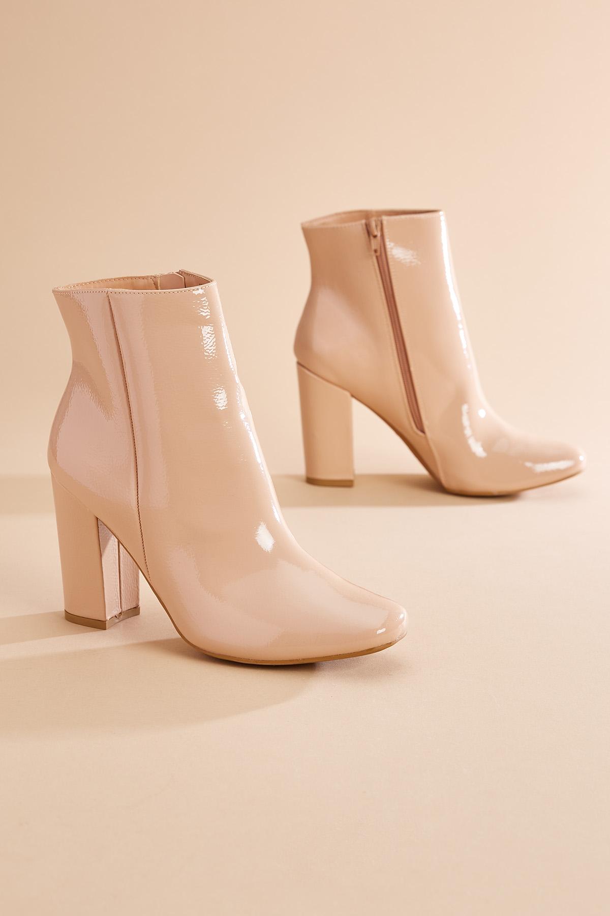 Versona | patent nude ankle booties