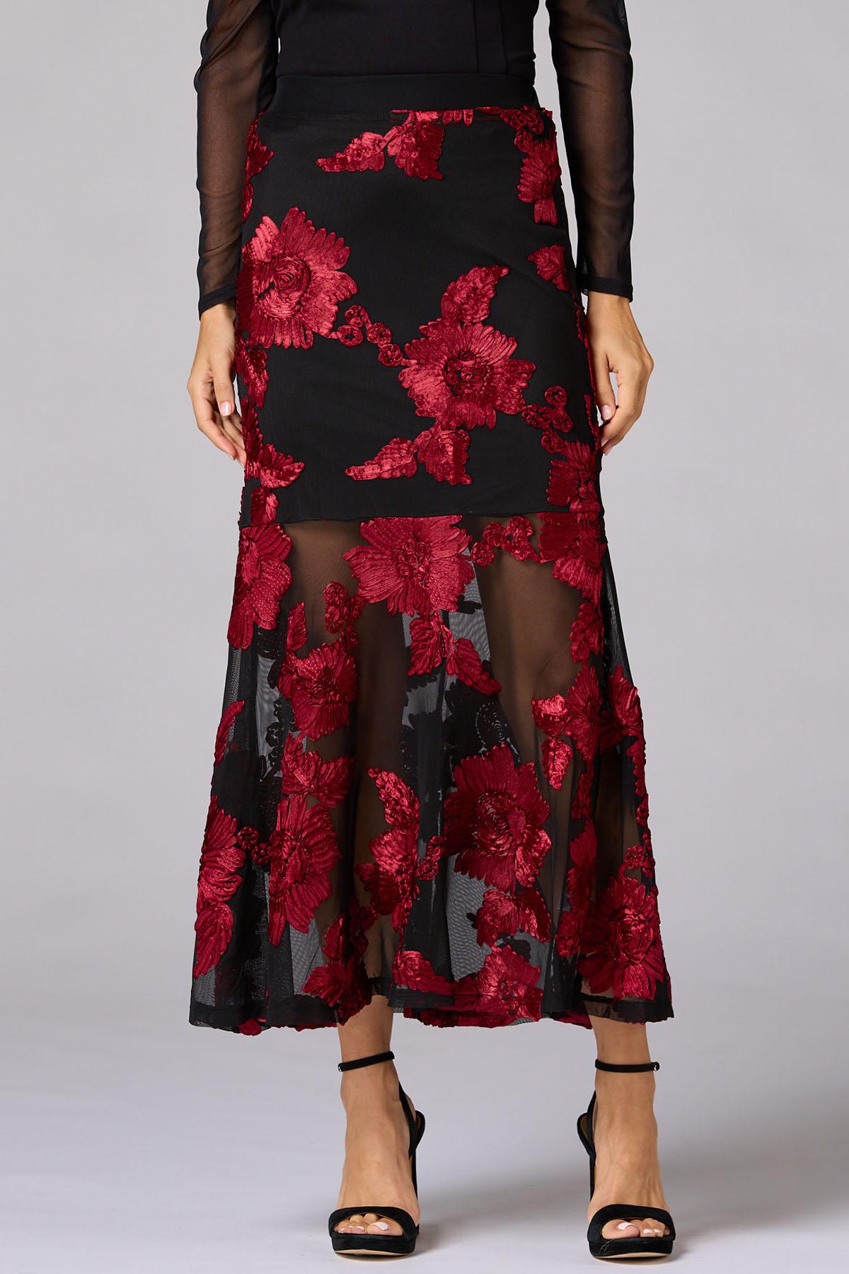 Versona cache floral embellished mesh skirt