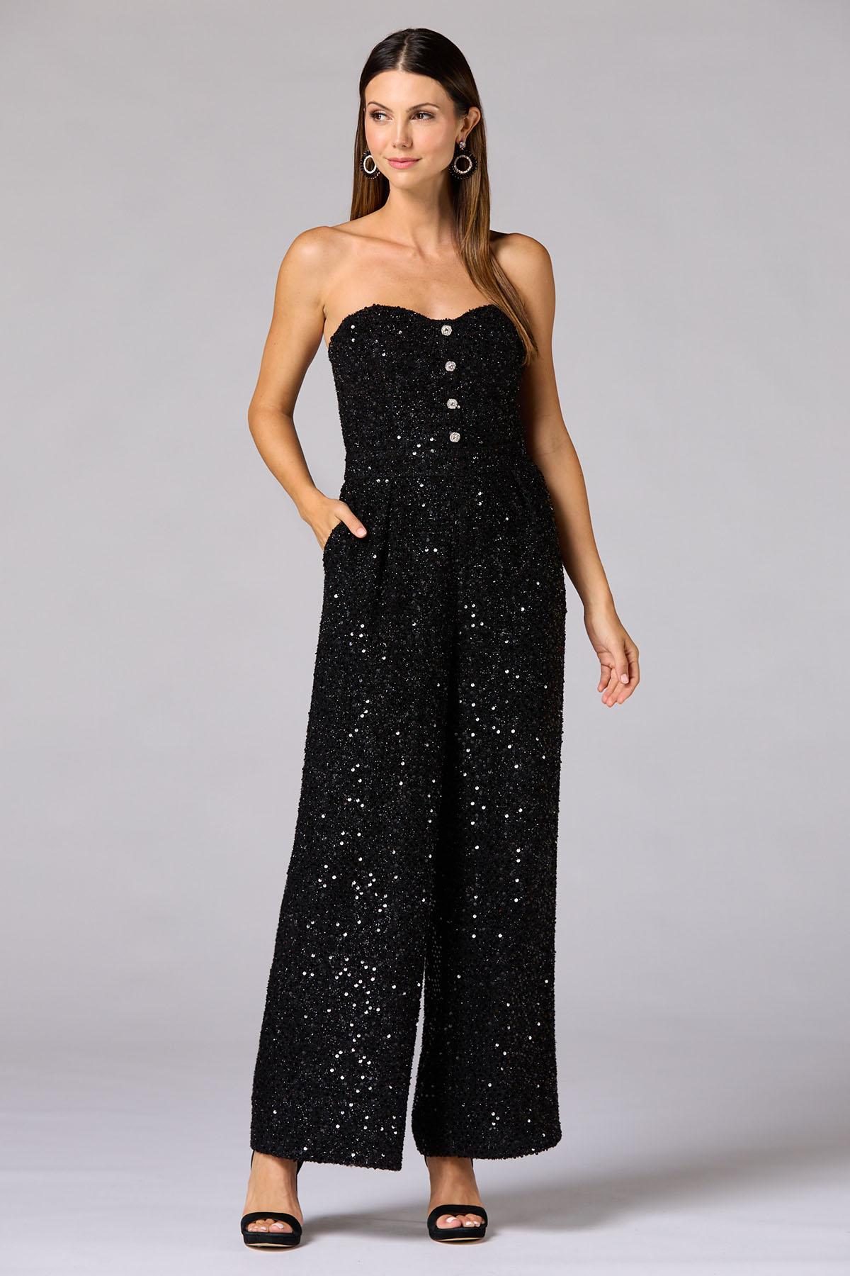 Versona cache strapless sequin jumpsuit