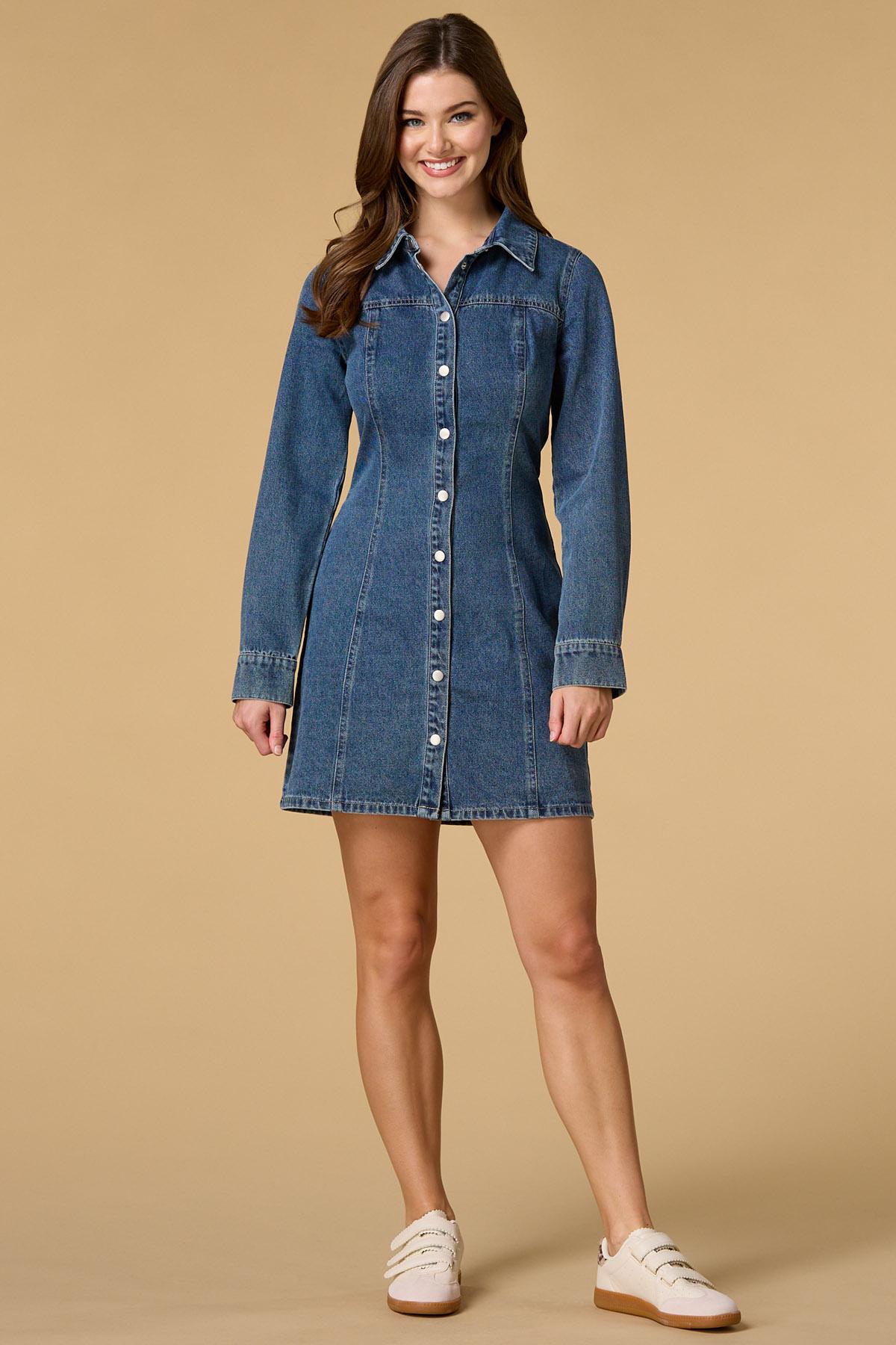 ladies denim dress Soft Denim Midi Dress with Pockets main image 1