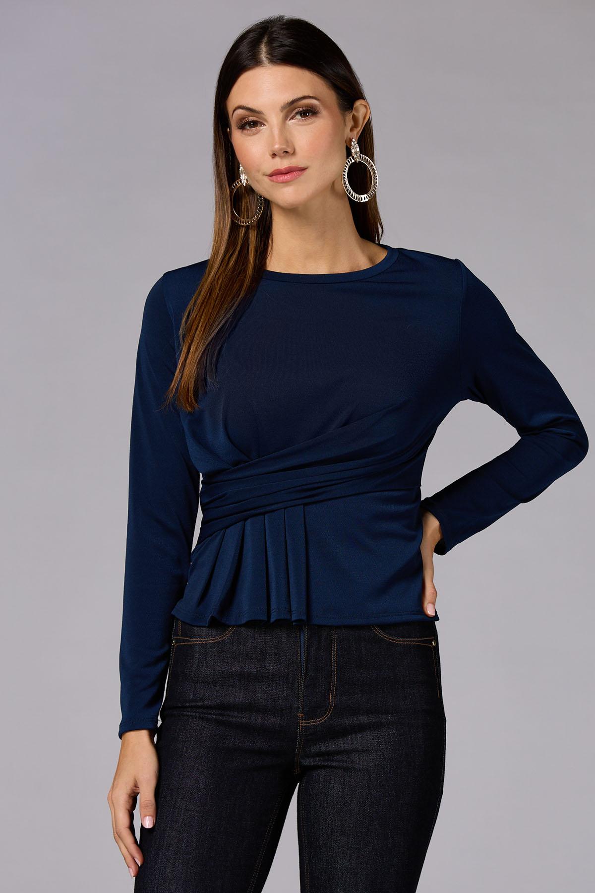 Versona | cache wrap side knit top - navy