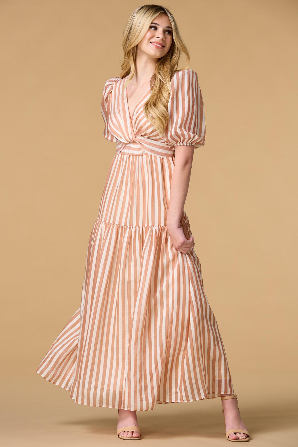 knee length dresses for ladies Rosie Assoulin Women's Cami Striped Cotton-Blend Maxi Dress - Blue Stripe main image 1