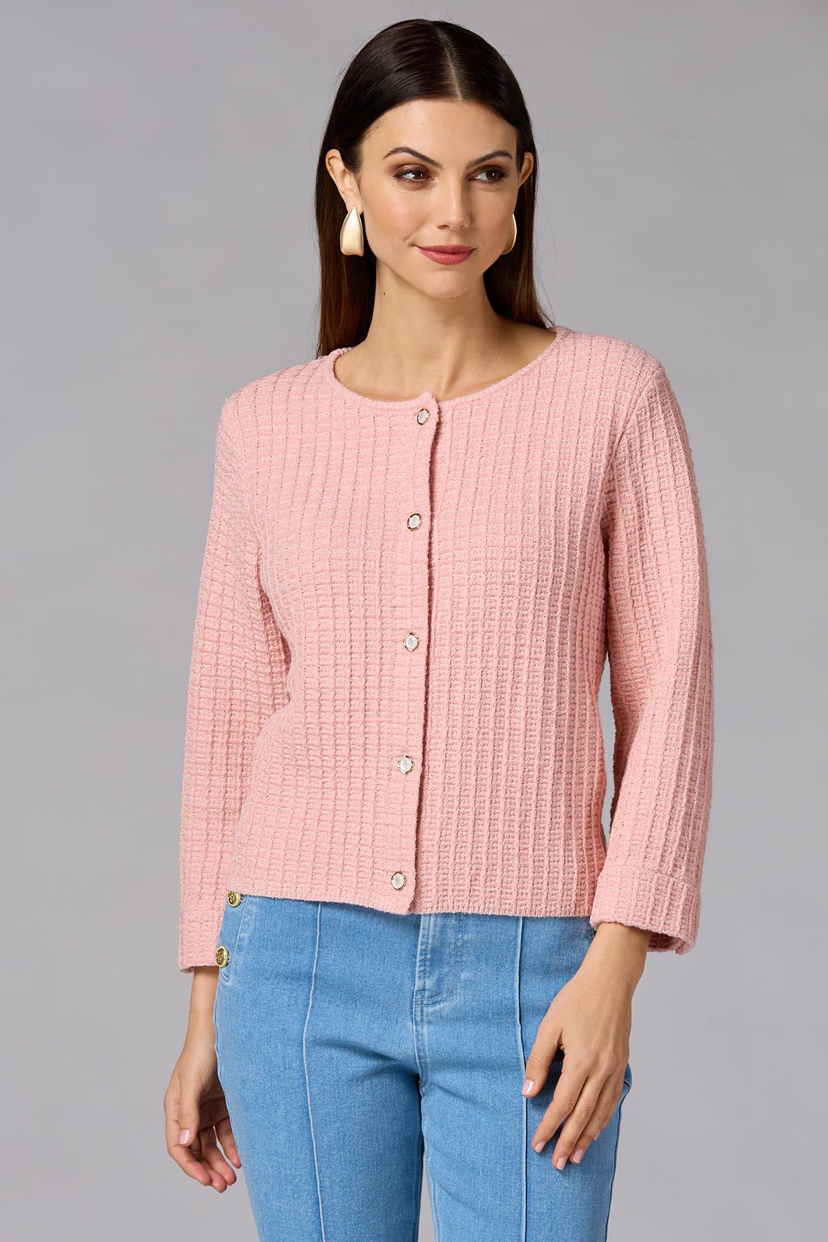 HYEON ♡ waffle cardigan / pink beige Versona | cache waffle knit cardigan