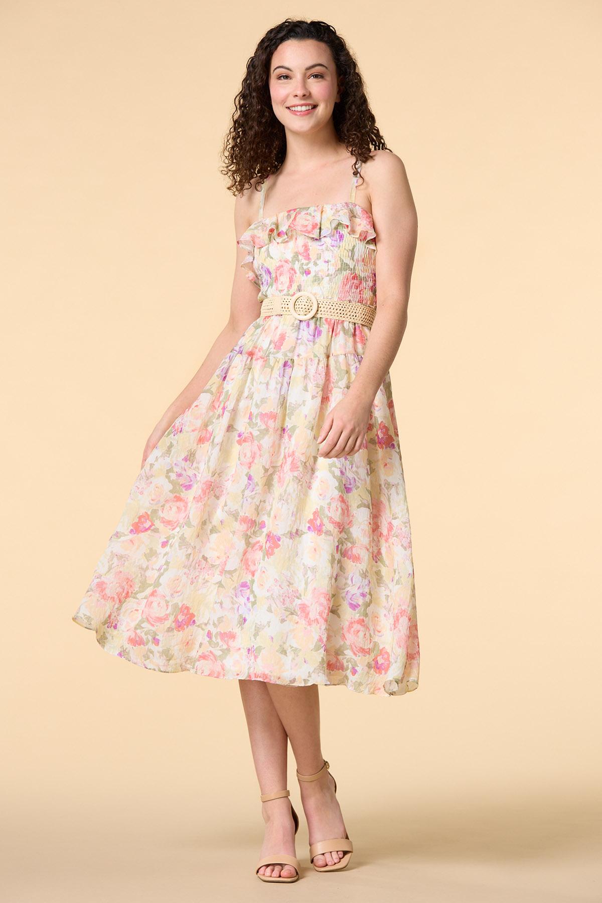 petal midi dress Asher Sea Petal Blue Floral Midi Dress