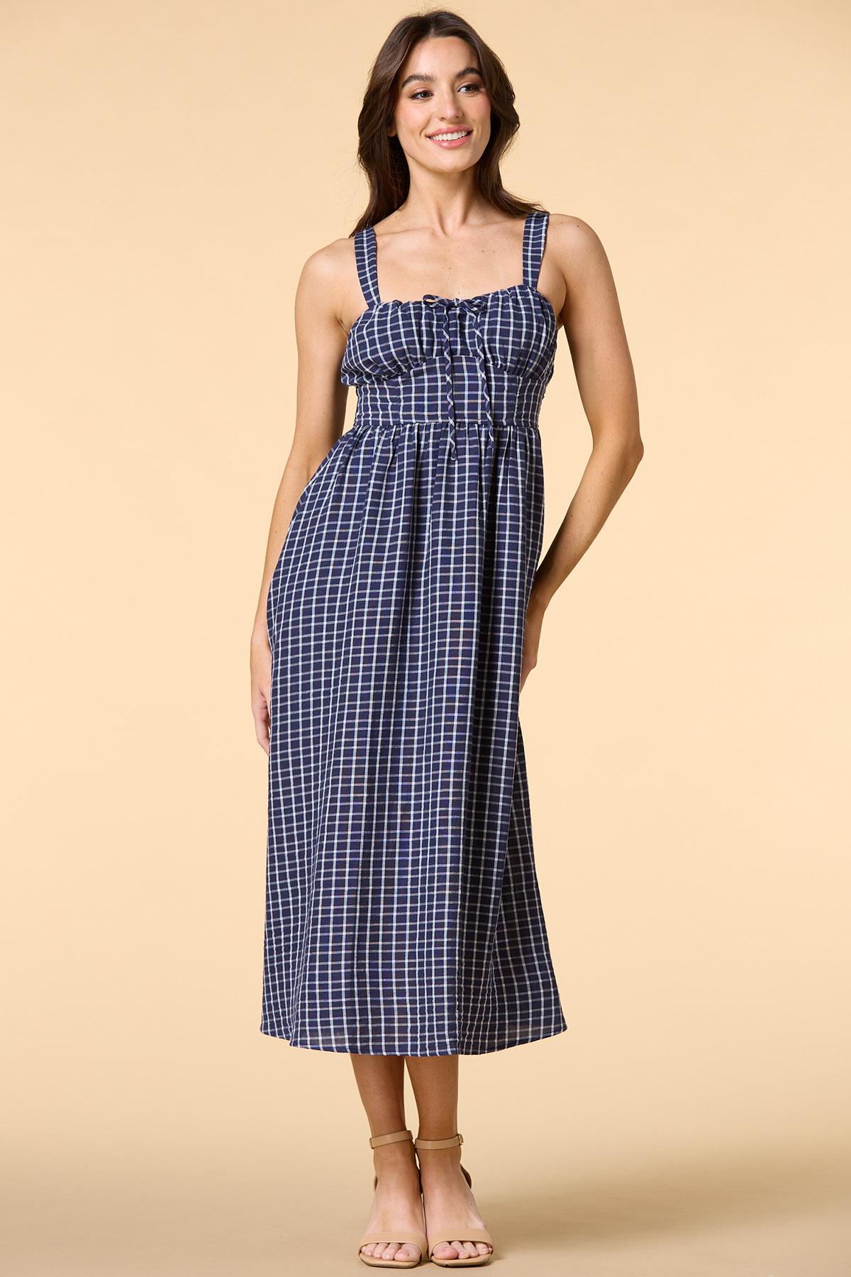 blue check maxi dress Versona