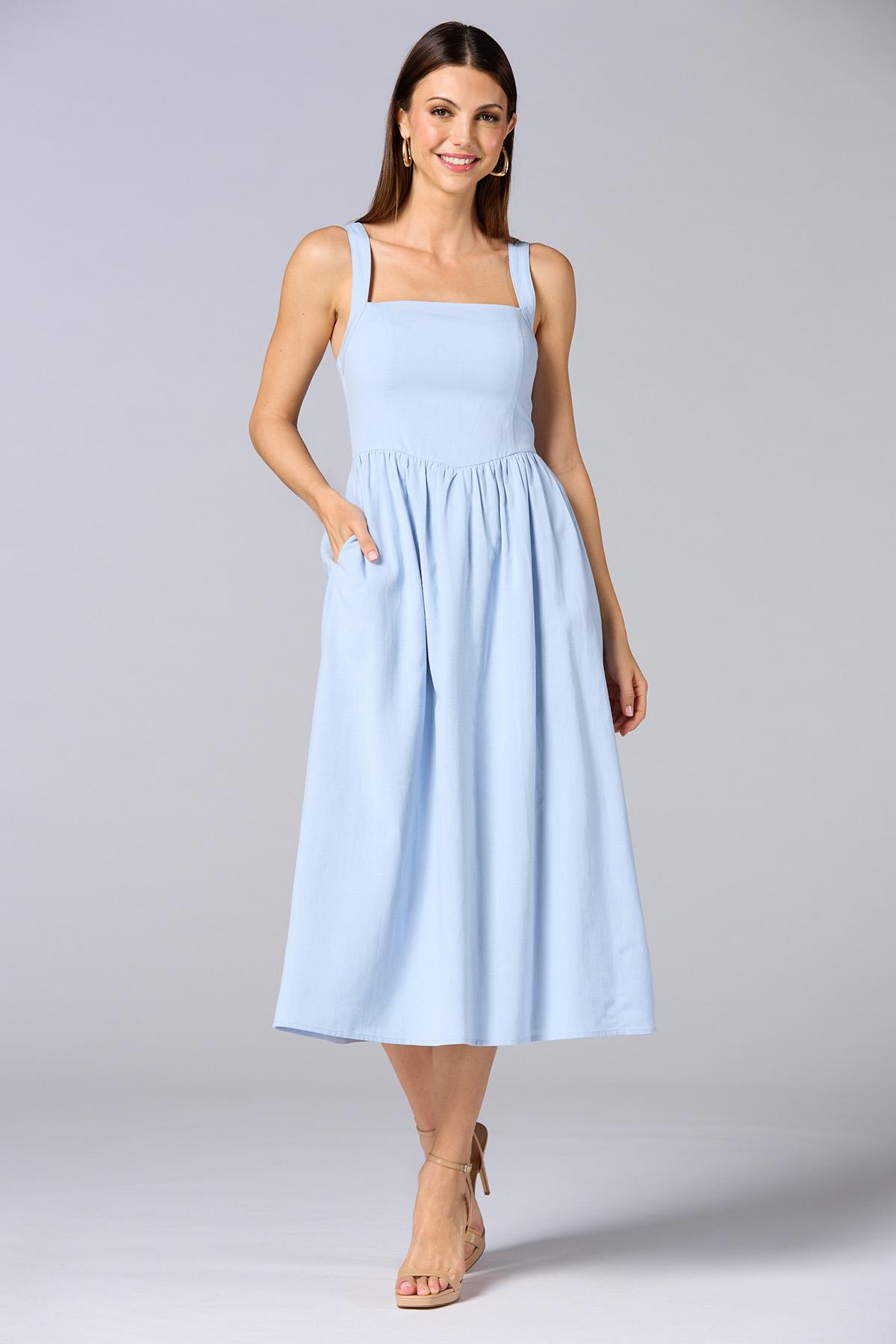 cache linen midi dress - Blue