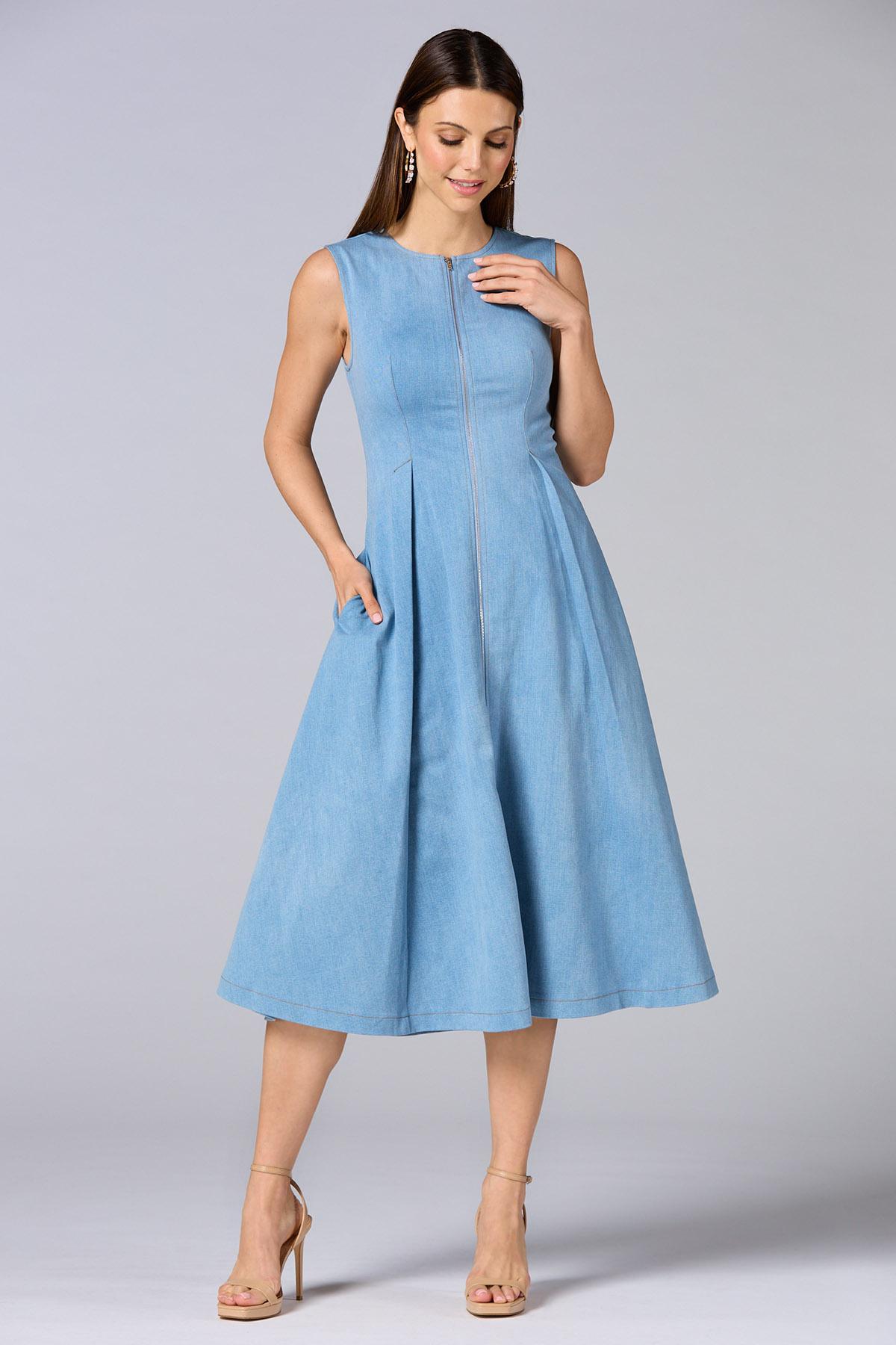 casual denim midi dress UNDRESS EDITH DENIM MIDI DRESS IN BLUE main image 1