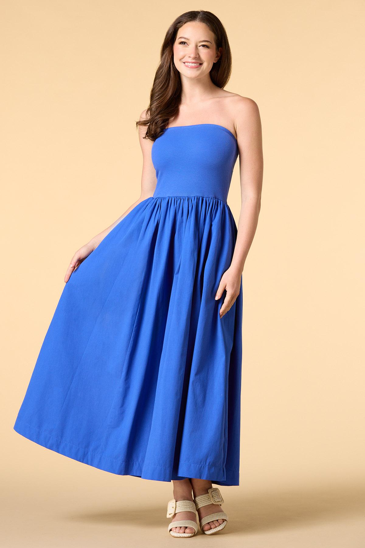 blue maxi dress strapless Baobab Aman Capri and invisible back zip Alana Strapless Double Twist Tie