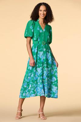 green pink dress Green Puffy Tulle with Pink Floral Top Evening Dress Party Dress, Gree