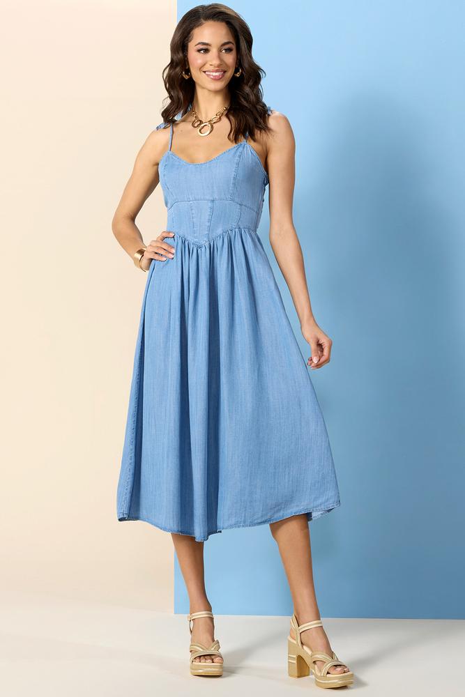 double dip chambray midi dress - Blue double dip chambray midi dress - Blue