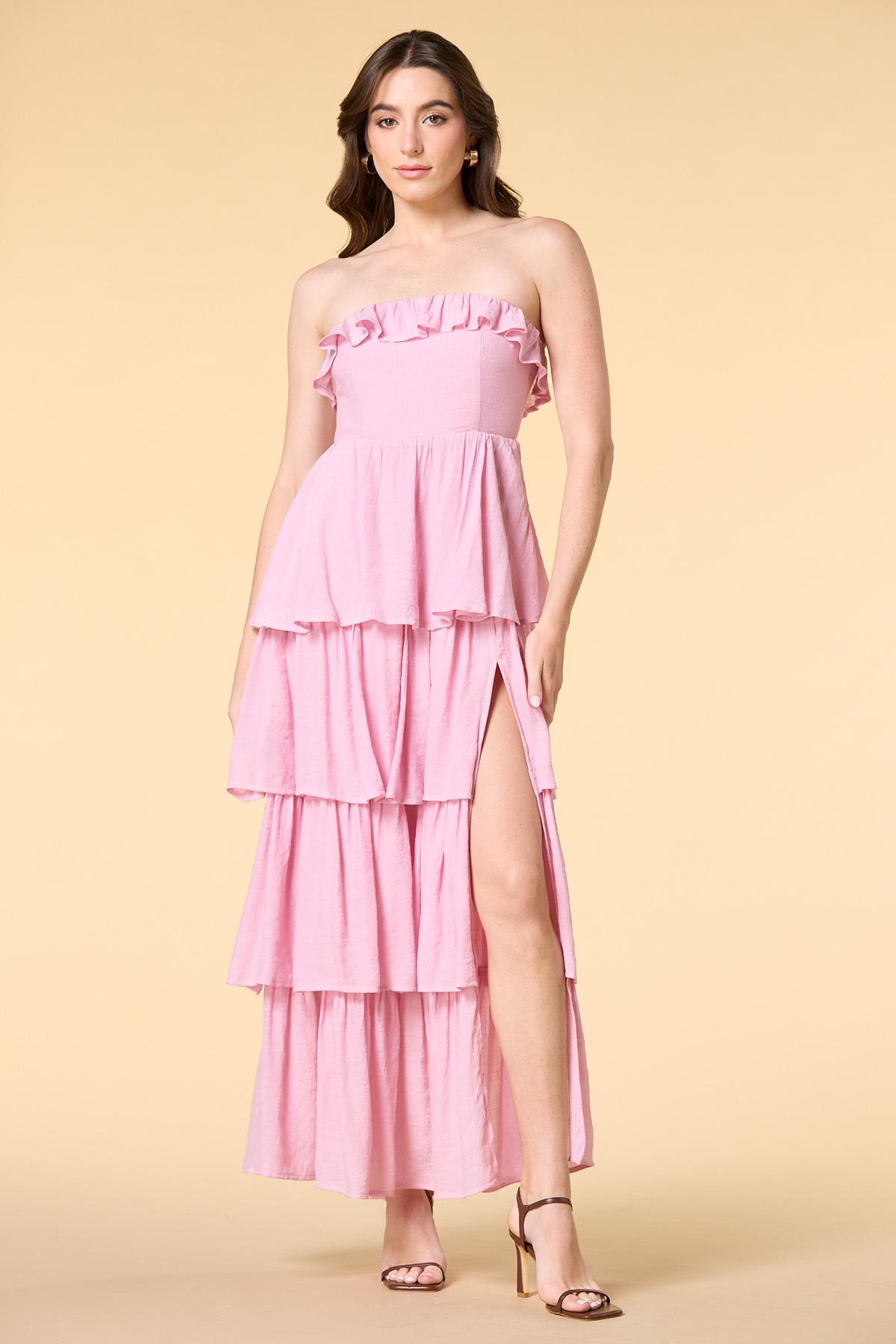 flowy maxi dress pink Bloom Evening Flow Draped and adjustable spaghetti straps THE JULIE PINK FLUTTER SLEEVE