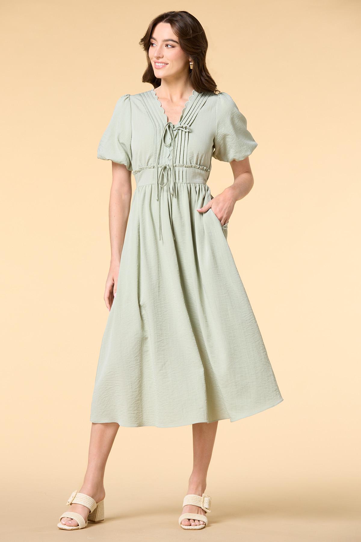midi light green dress Azazie Sweetheart A-Line Ruffles Midi Cocktail Dresses in Light Green