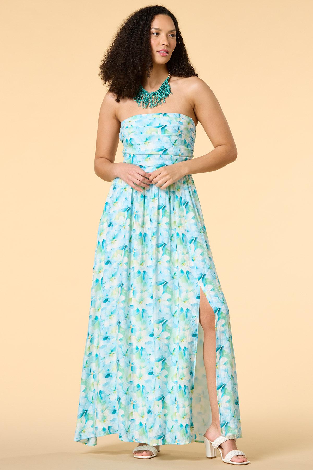 summer strapless maxi dress Elegant Summer Strapless White Pink Print Tiered Lace Detailed Ruffle –  EDITE MODE main image 0