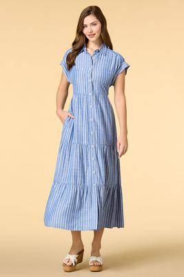 princess polly baby blue dress By The Pier Reversible Dress (Blue Stripes)