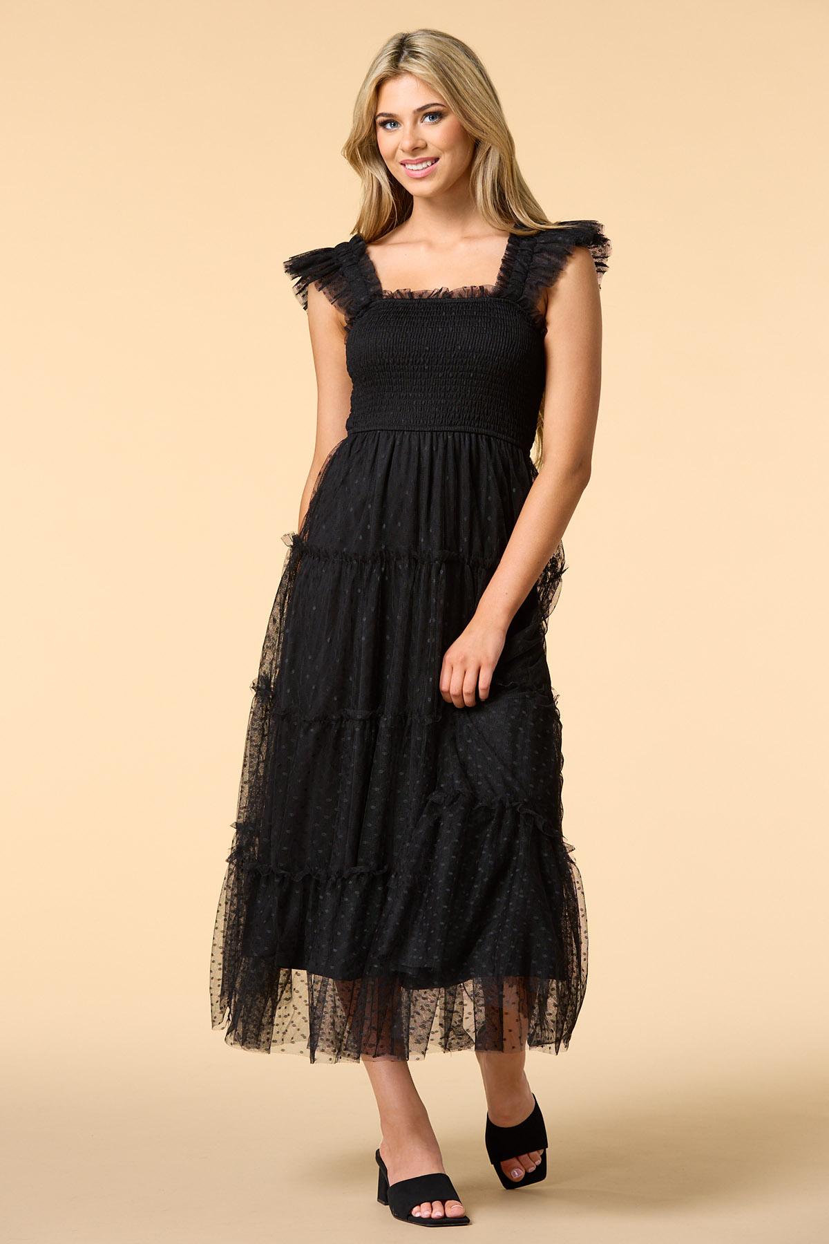 clip show mesh maxi dress - Black clip show mesh maxi dress - Black