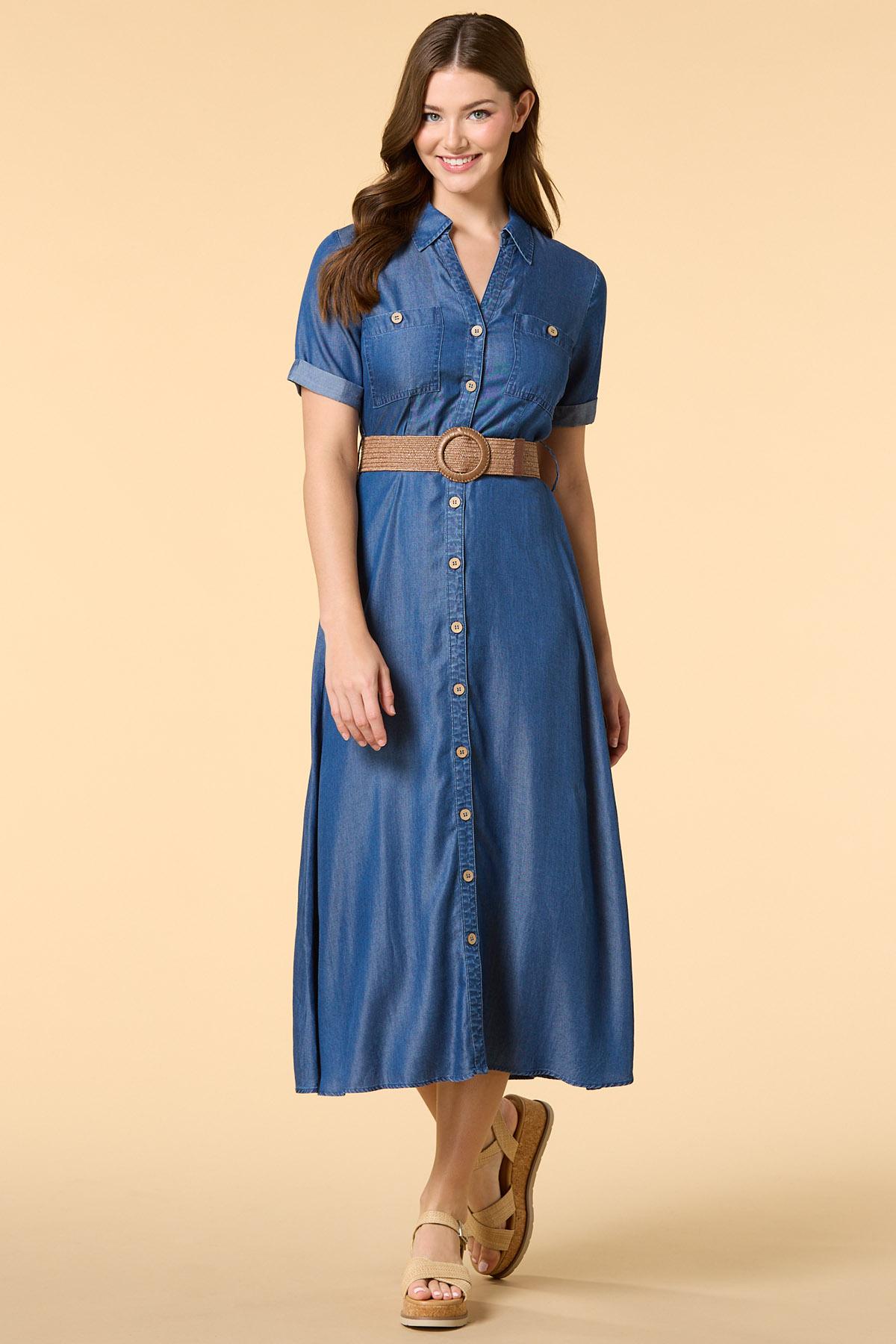 womens chambray dress Arabella Short Linen Dress-Chambray