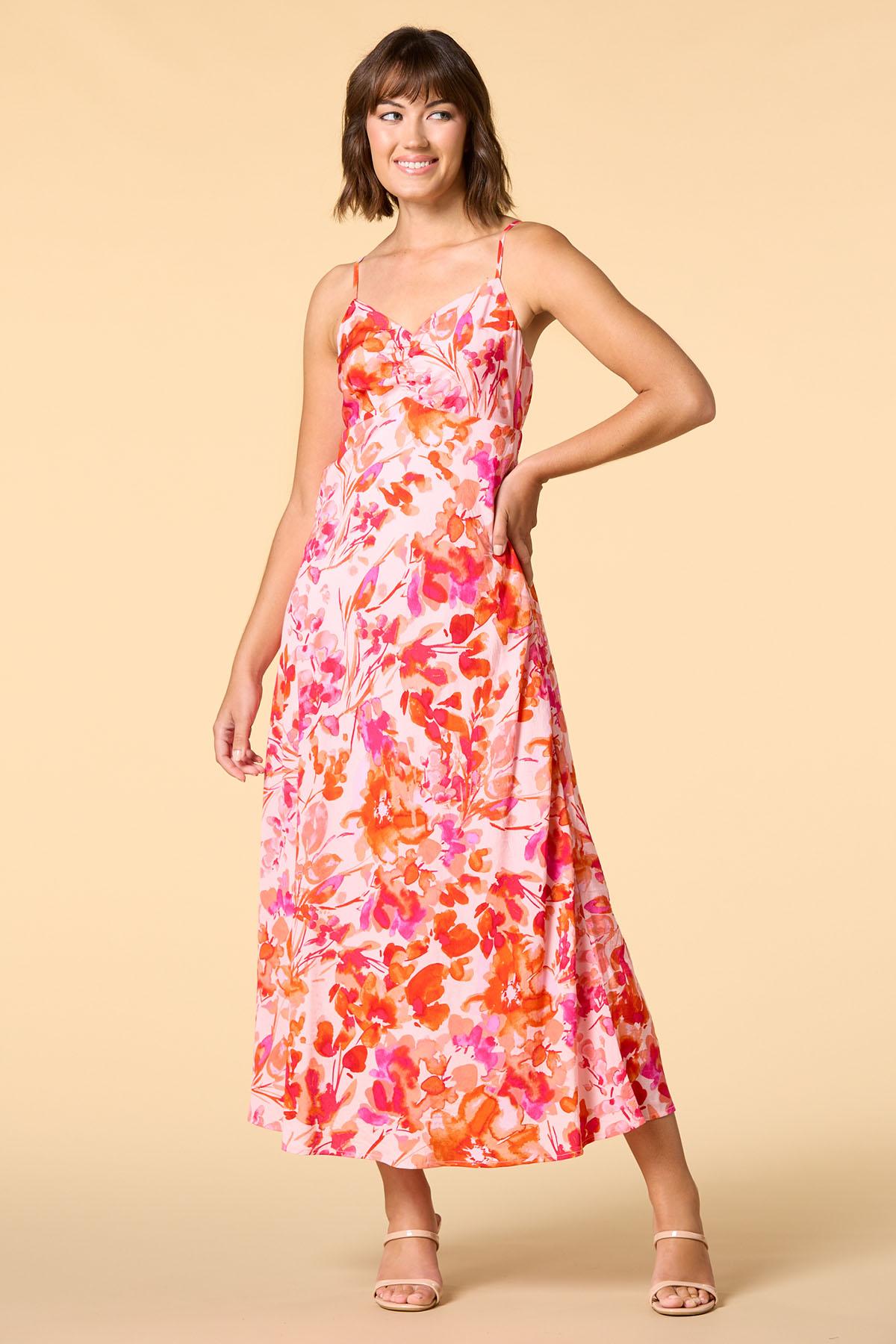 bright print maxi dress Black boohoo Bright Floral Cowl Neck Maxi Slip Dress