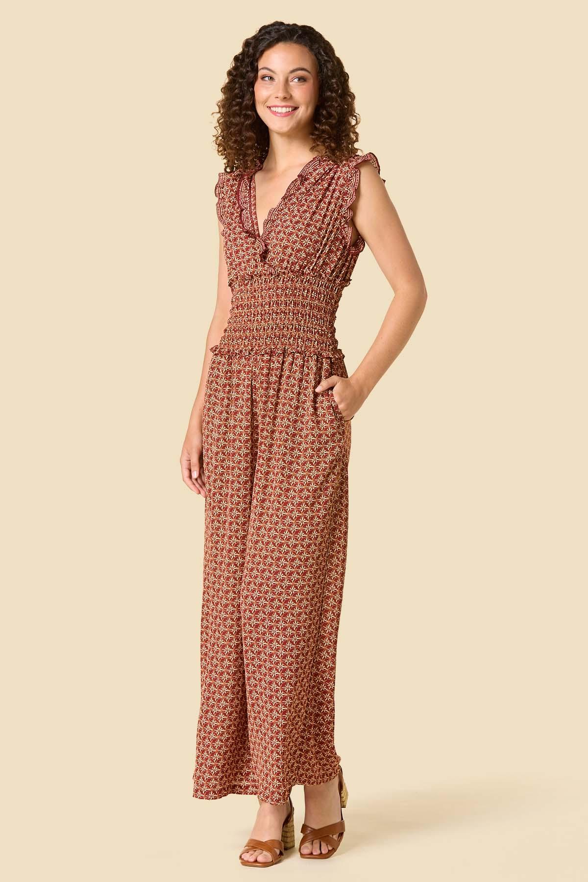 boho jumpsuit dress in bloom Size (Slim Fit):S Womens Boho Fashion DROP-SYNC Lavish Alice asymmetric sleeve
