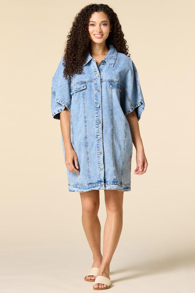 denim button down shirt dress Classic Western Button Down Long Sleeve Denim Dress