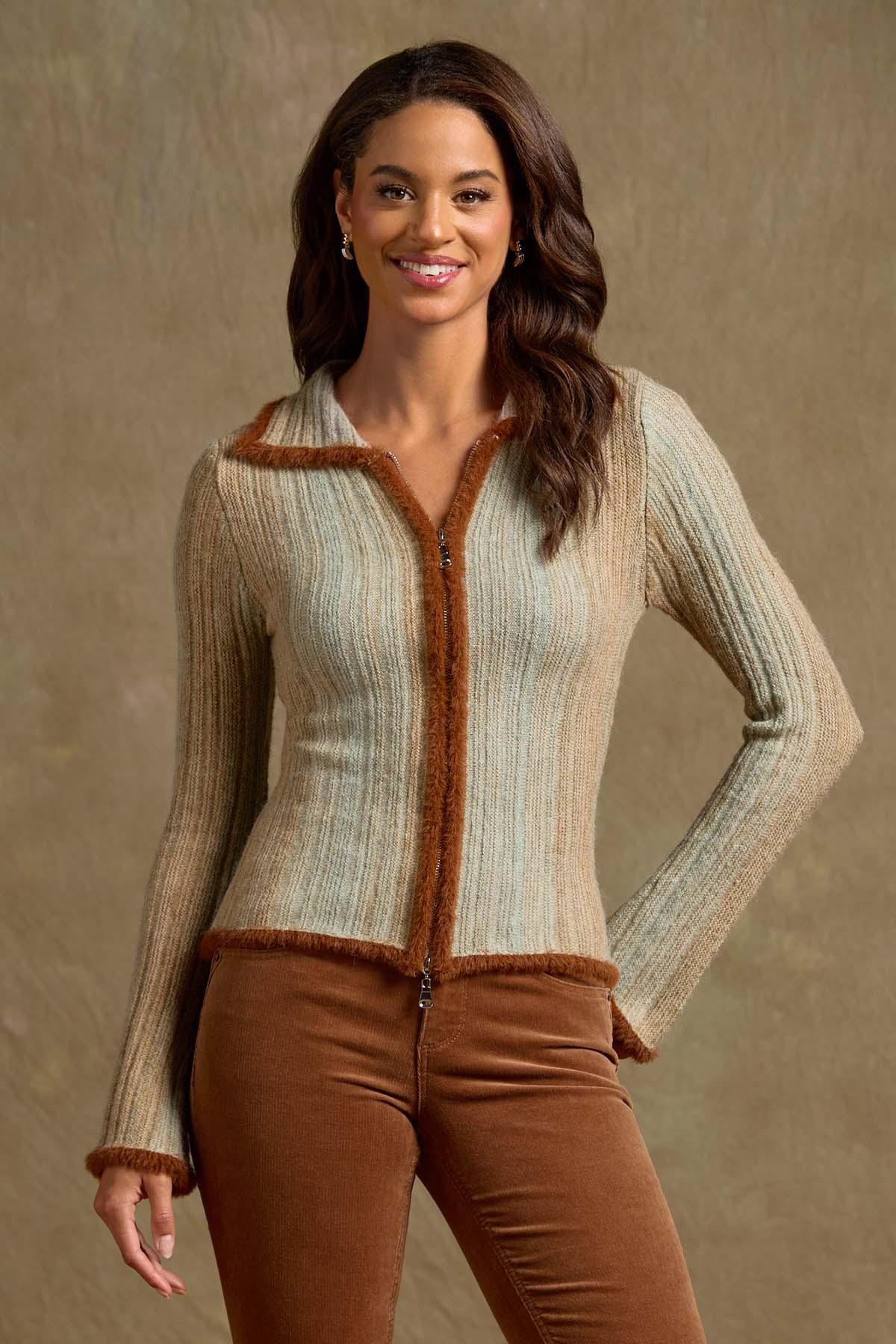 Versona | on a trim zip front cardigan