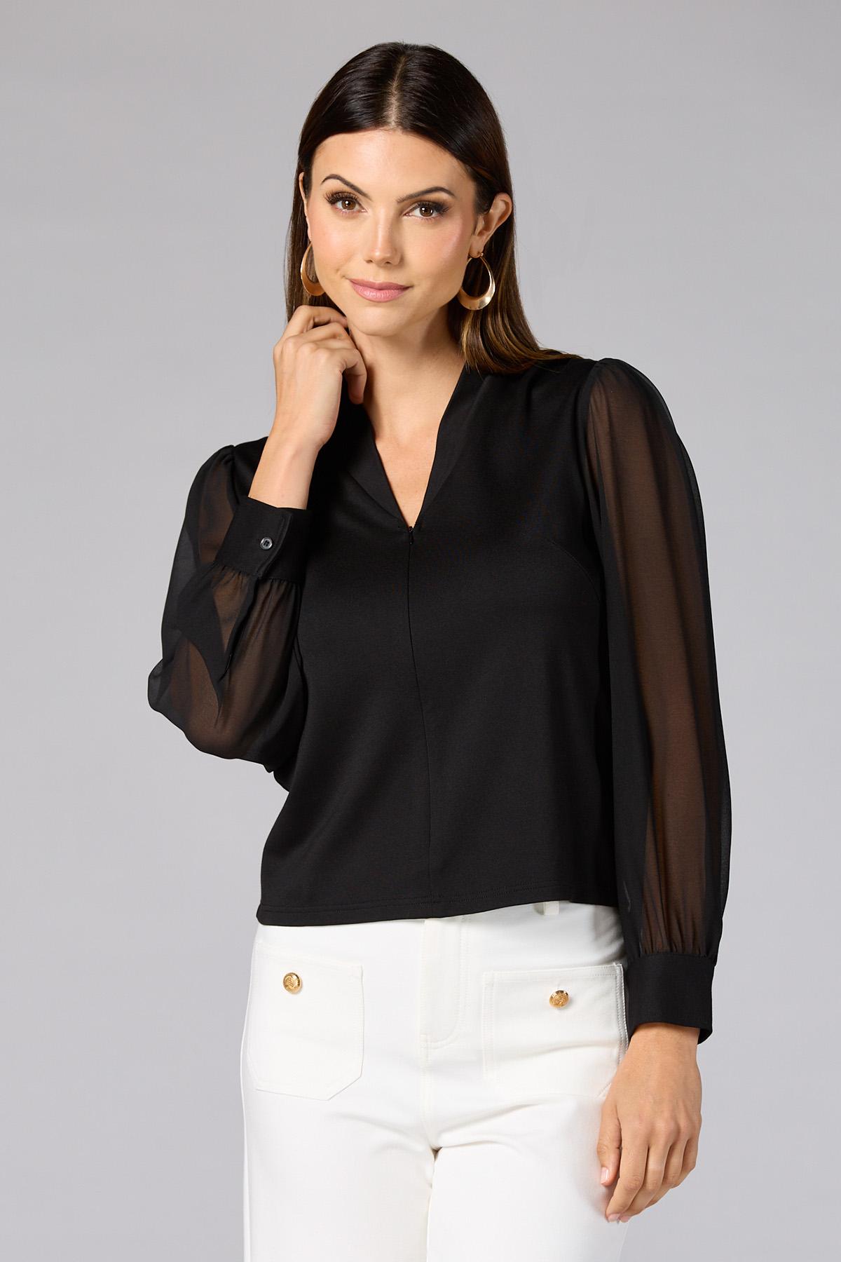 トップス HEVE Sheer Bubbly BL Versona | cache sheer sleeve zip front blouse