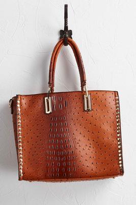 studded faux ostrich tote