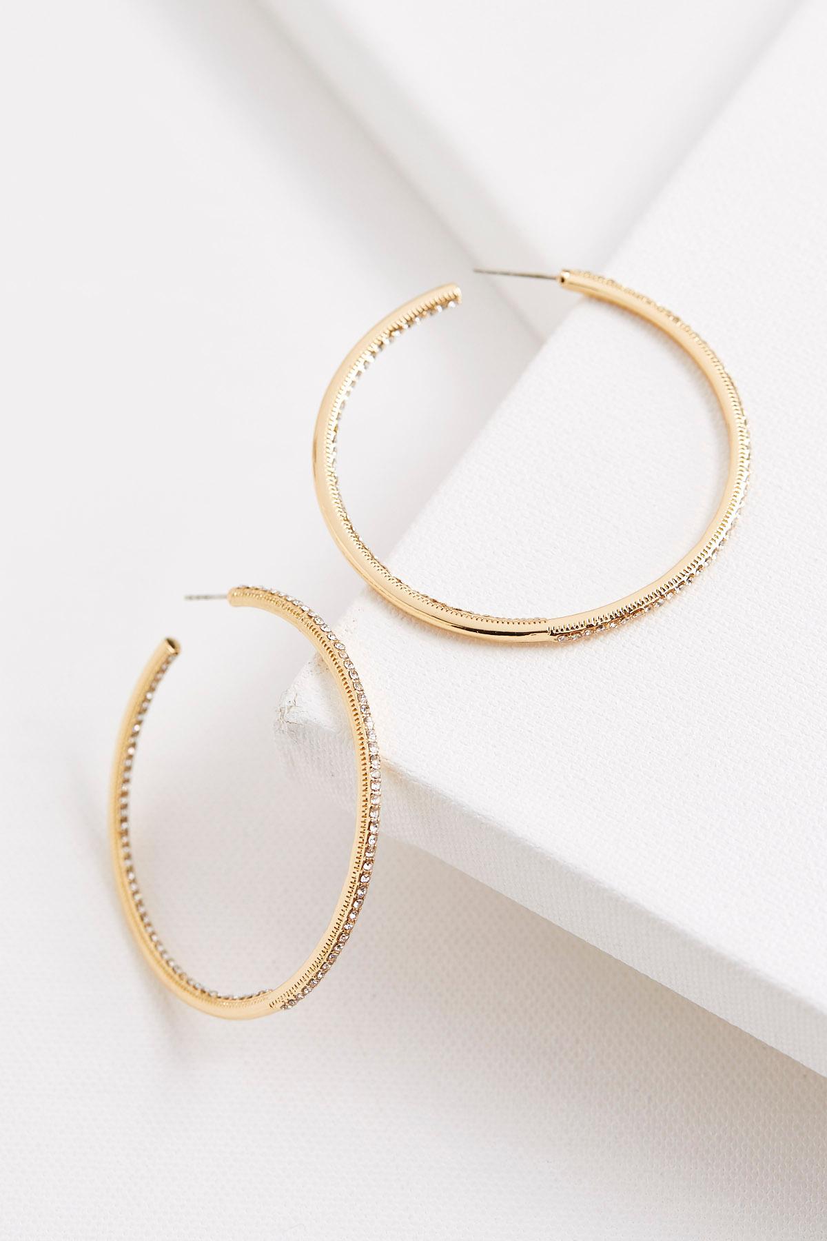 Pave Bordered Brass Hoop Earrings