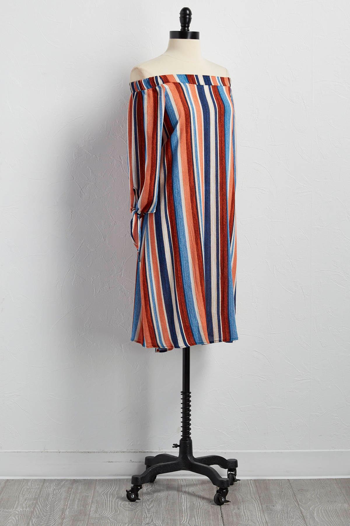 Off The Shoulder Striped Dress