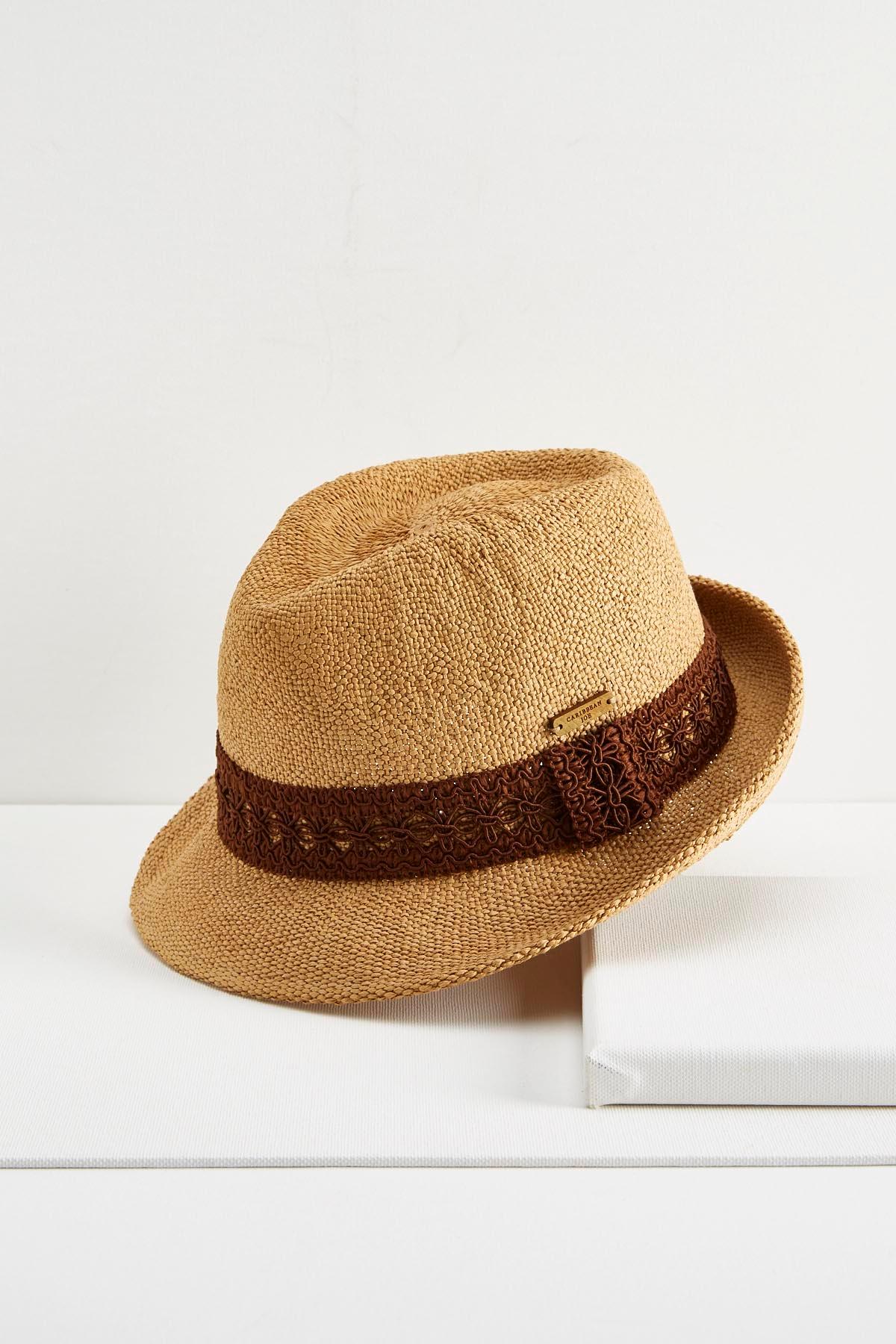 Crochet Band Straw Fedora Hat