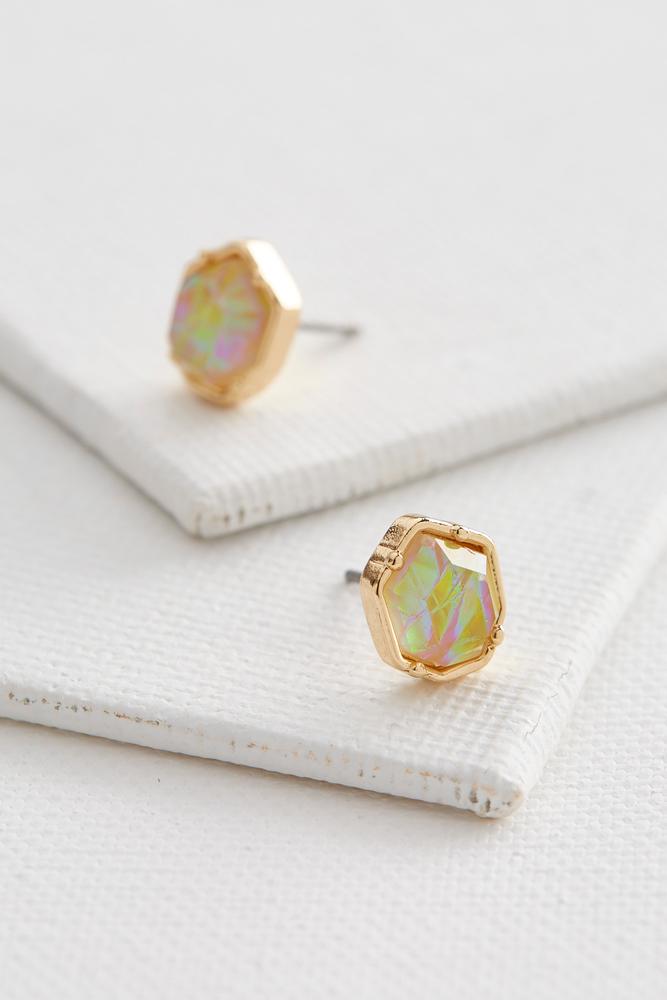 Iridescent Stone Stud Earrings