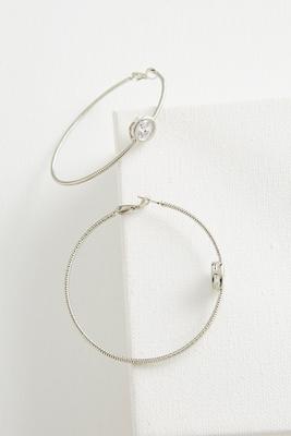 stationed cz textured hoop earrings