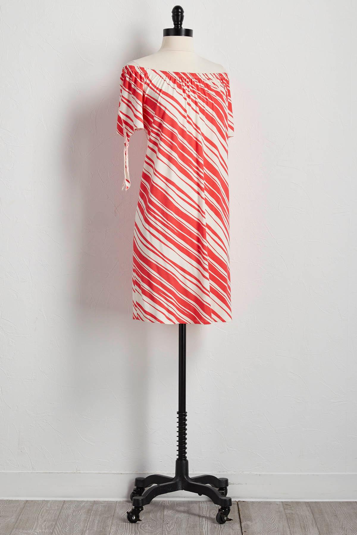 Diagonal Striped Off The Shoulder Shift Dress